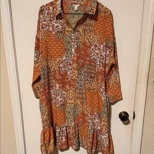 Cato Multicolor Patchwork Long Sleeve Dress